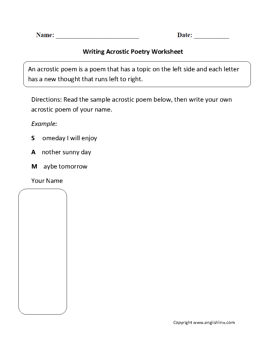 Poetry Writing Worksheets