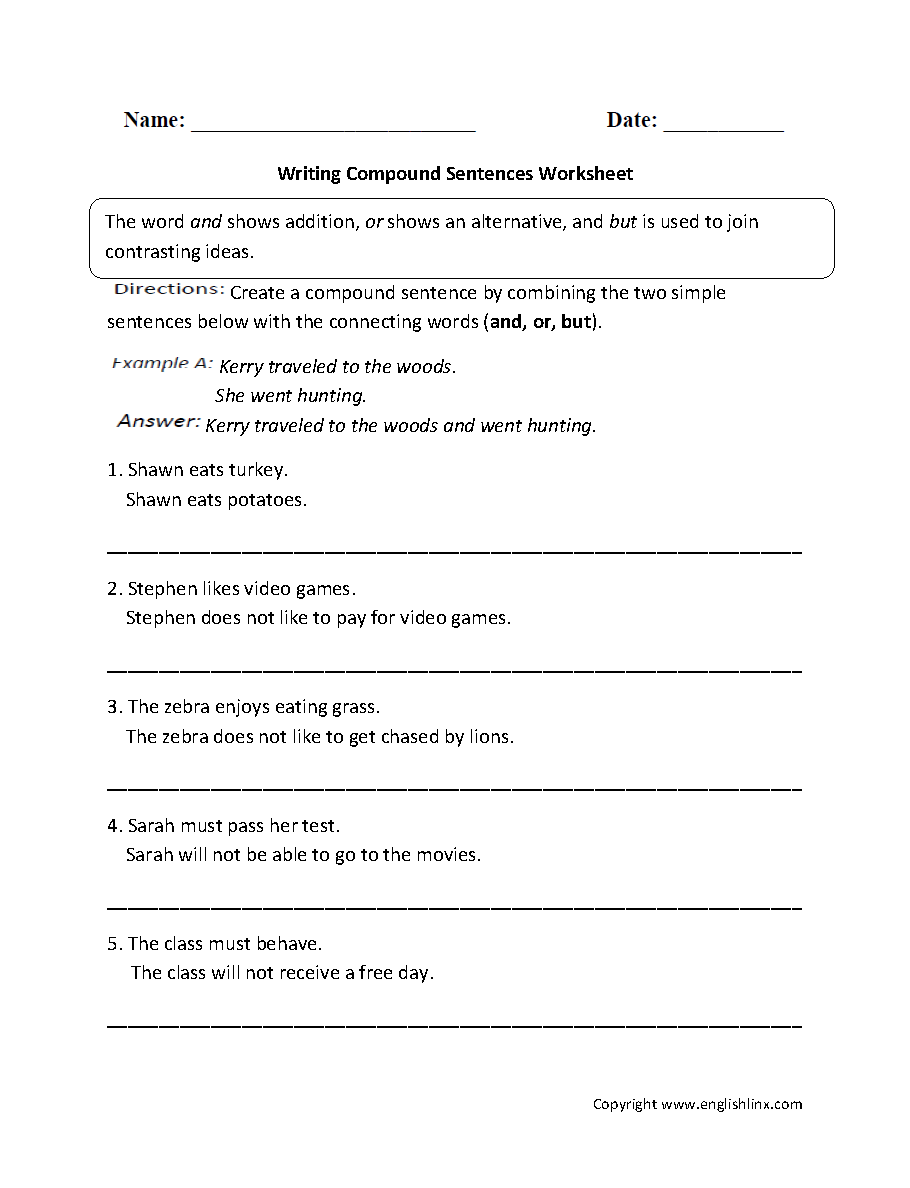 Circling Compound Sentences Worksheet Answers