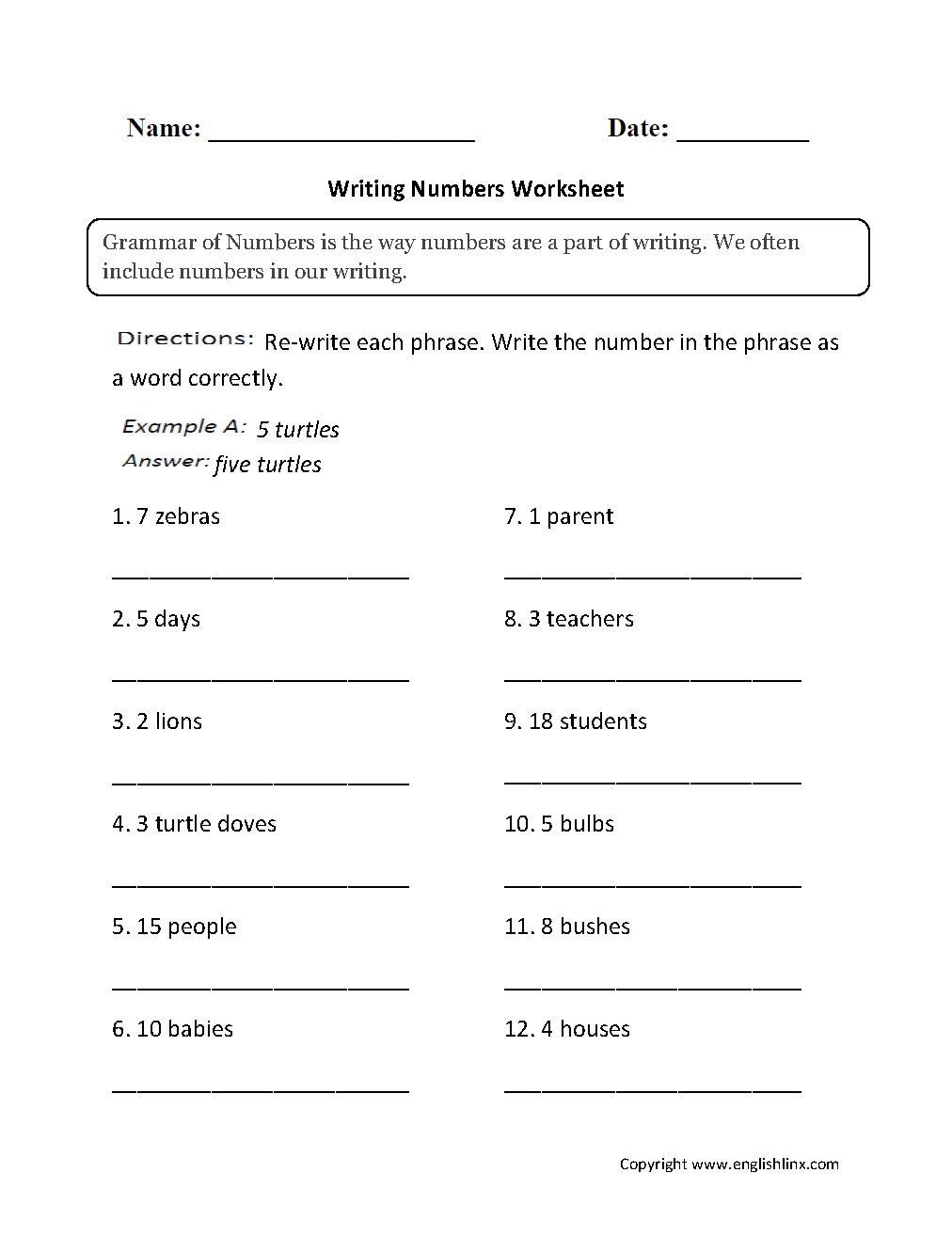 Grammar Rules For Numbers Worksheet