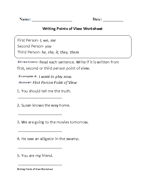 Writing Points of View Worksheet