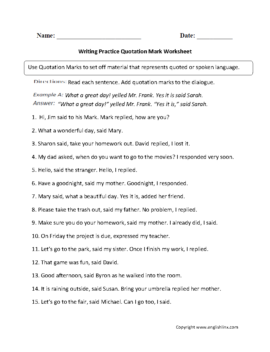 Punctuation Worksheets  Quotation Mark Worksheets printable worksheets, worksheets for teachers, worksheets, multiplication, math worksheets, and grade worksheets Quotation Marks Worksheet 3rd Grade 1188 x 910