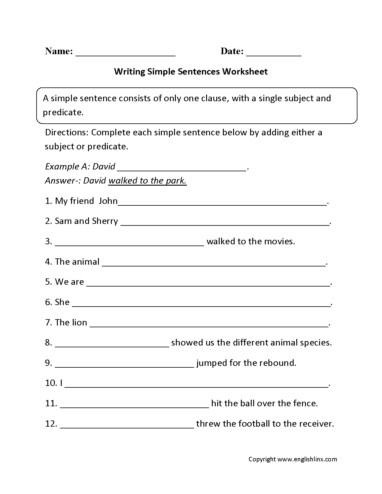 Sentences Worksheets | Simple Sentences Worksheets