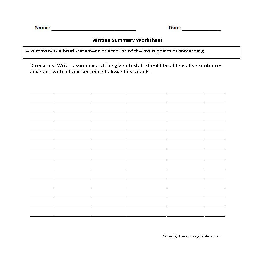 Summary Worksheets