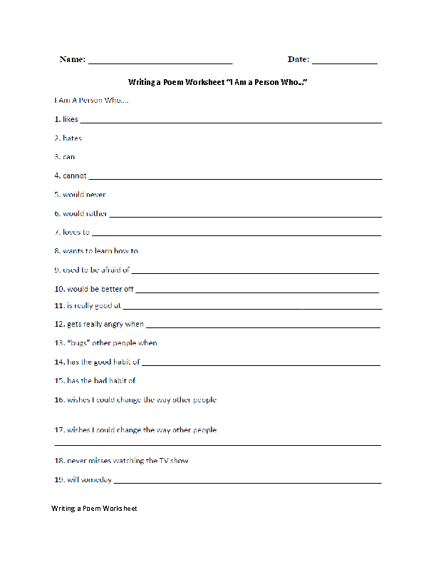 Writing a Poem Worksheet