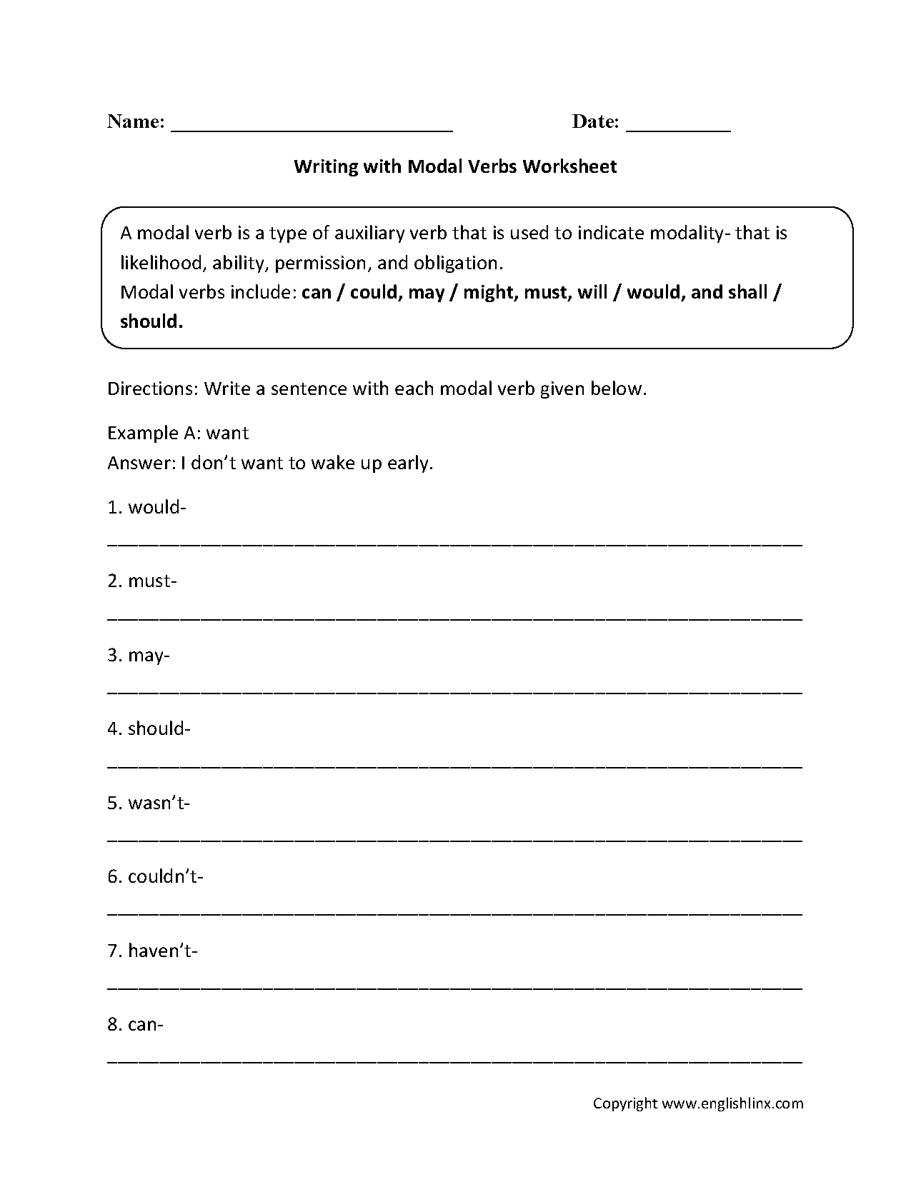 Modal Verb Worksheets