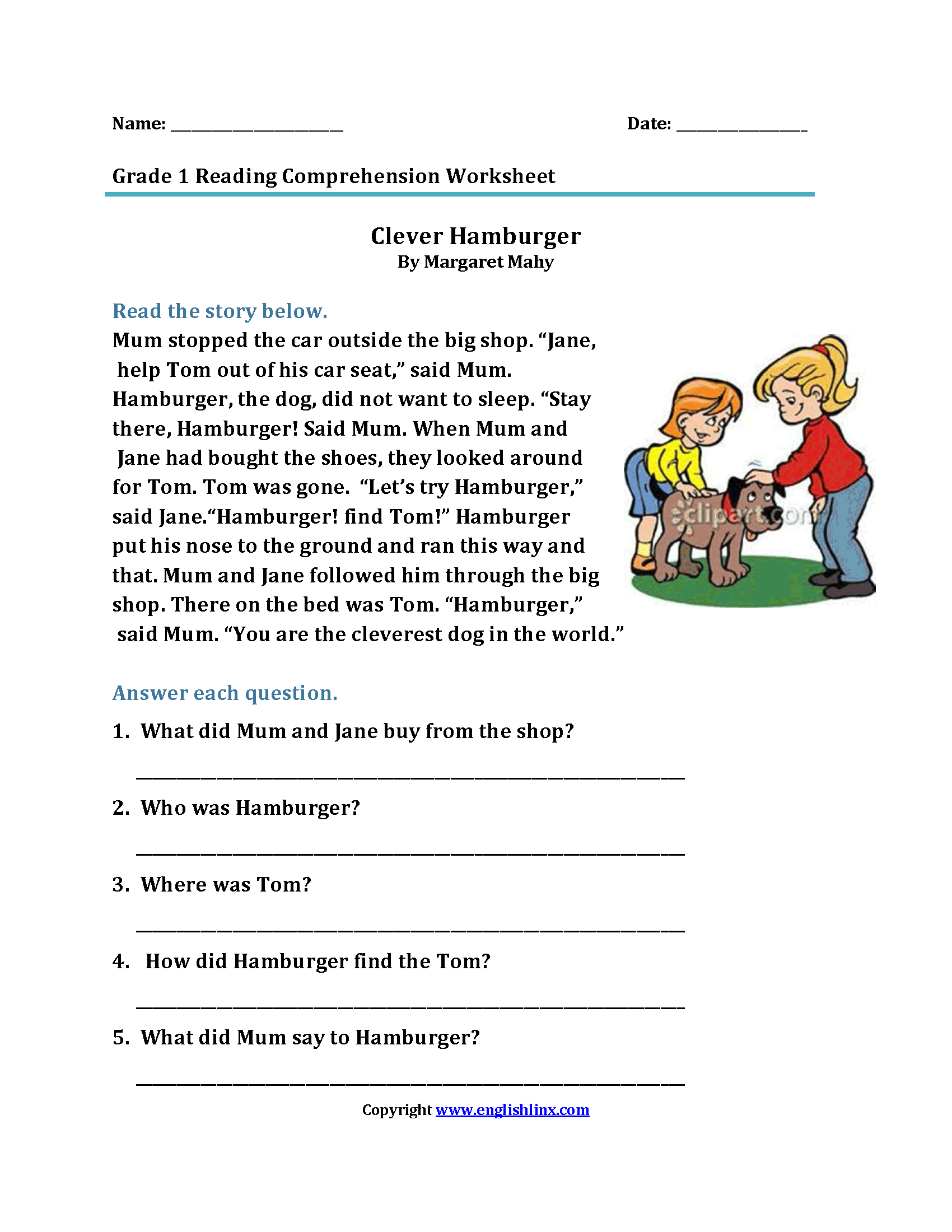 Grade 1 English Worksheet Reading Comprehension Reading Comprehension Kindergarten Phonics