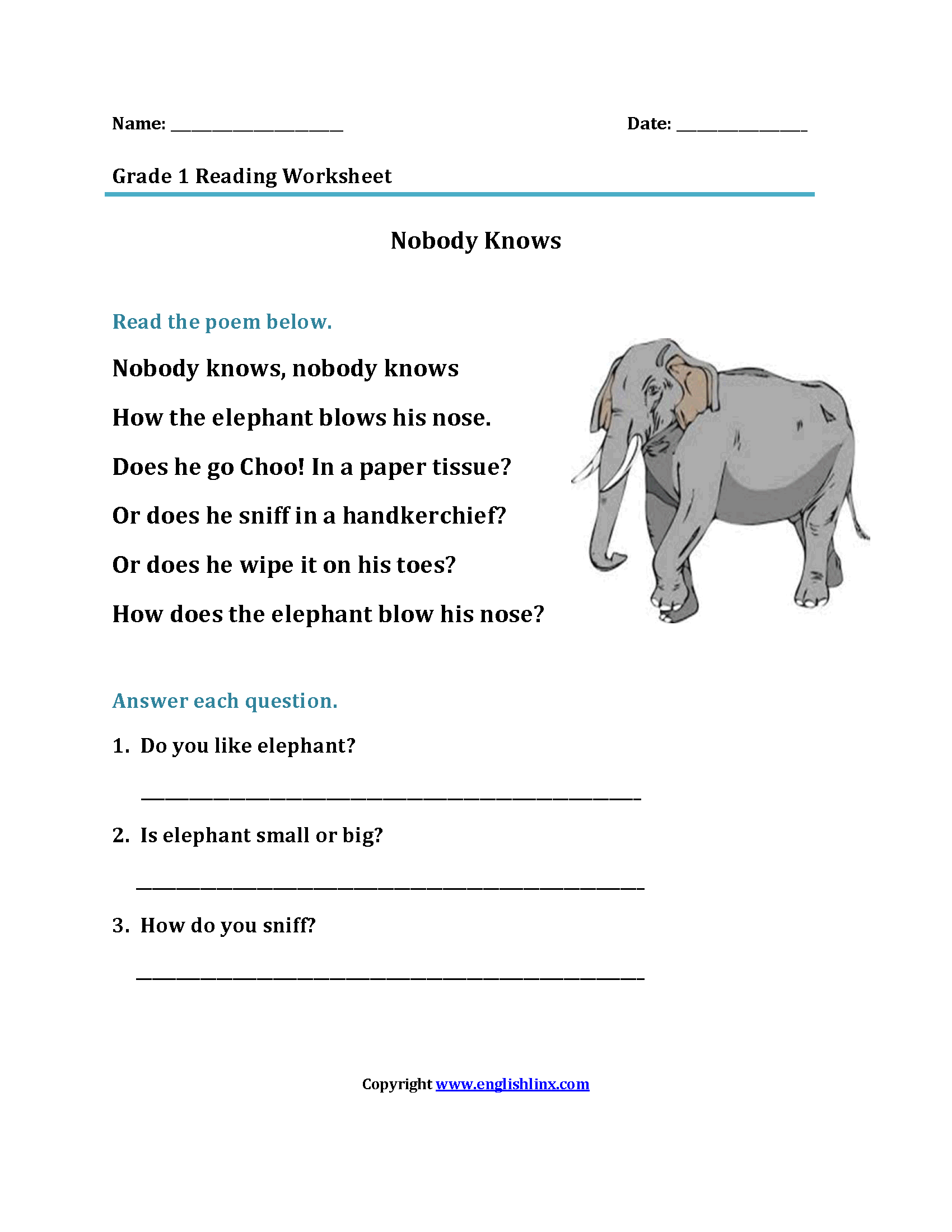 Reading Worksheets | First Grade Reading Worksheets