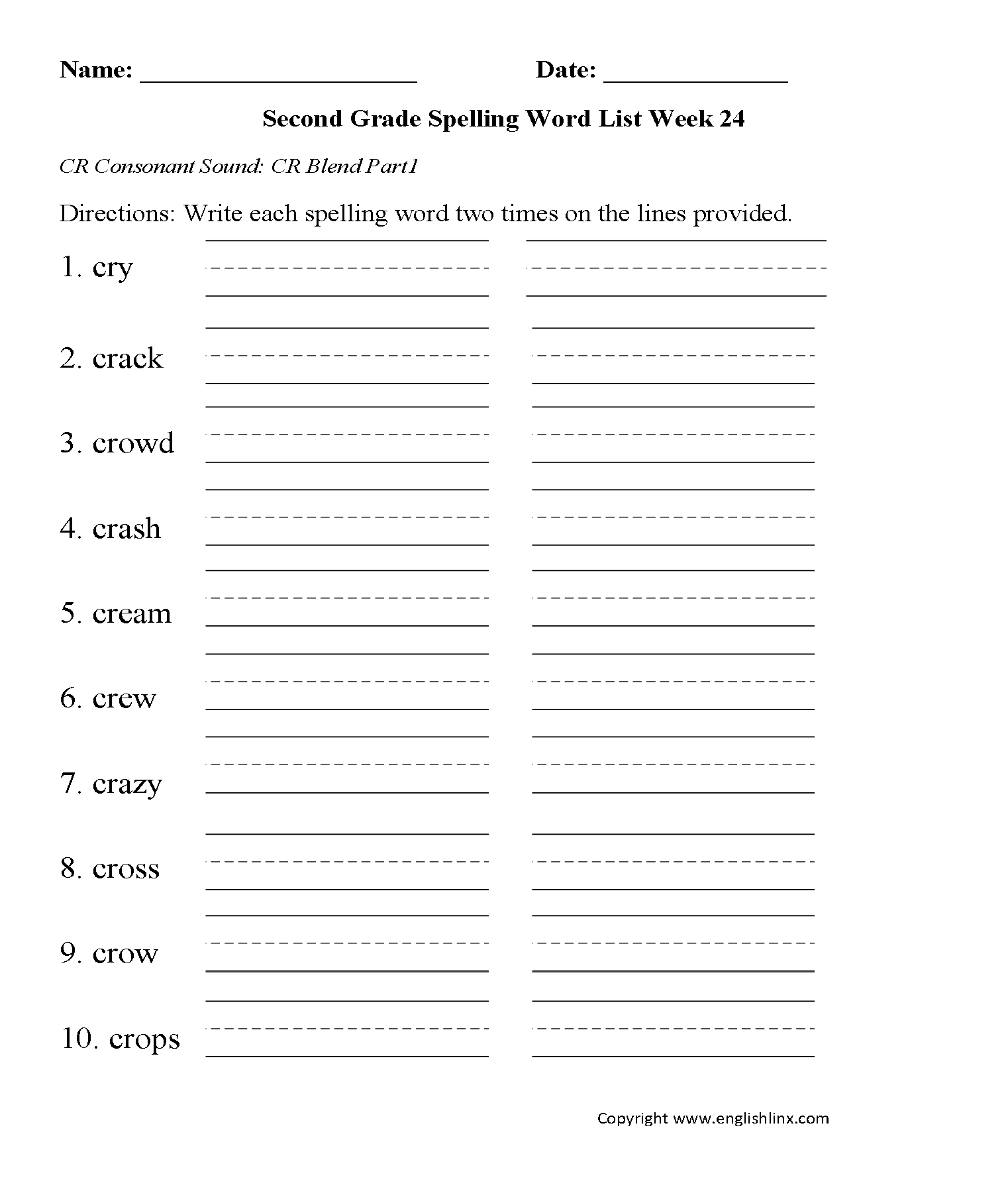 Spelling Worksheets | Second Grade Spelling Words Worksheets