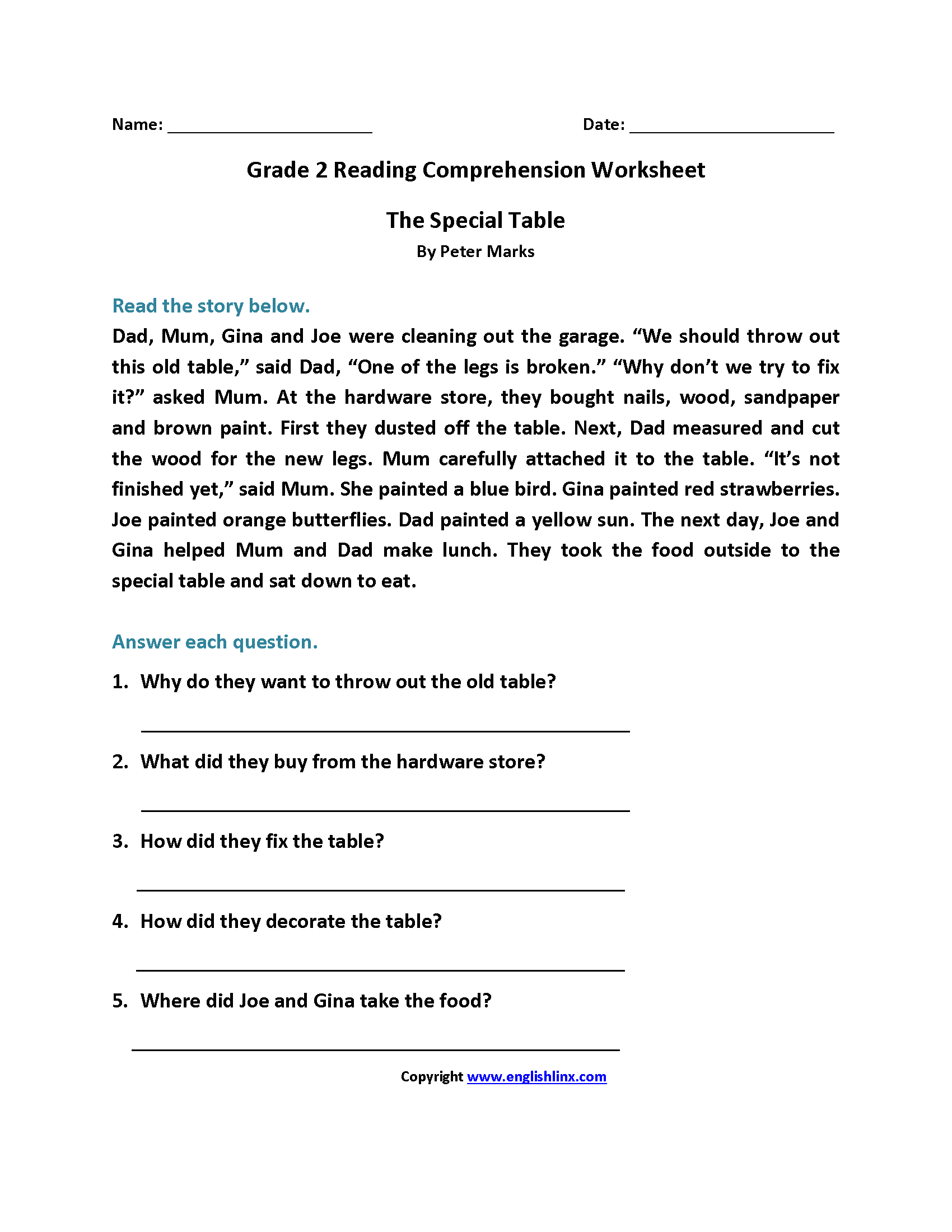 english comprehension worksheets for class 2 2nd grade reading comprehension printables