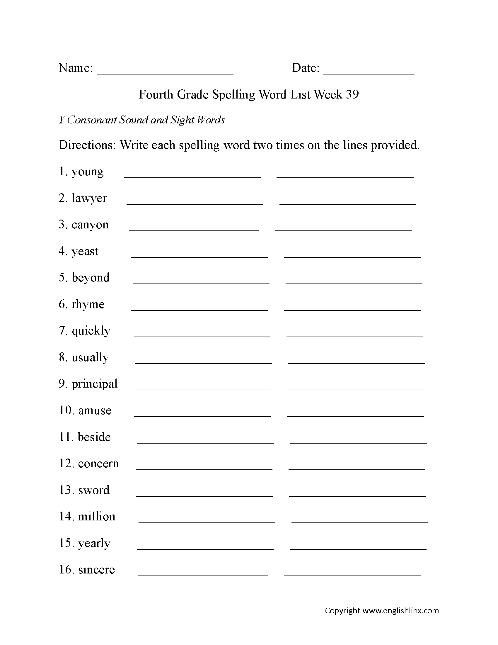 grade 4 spelling homework