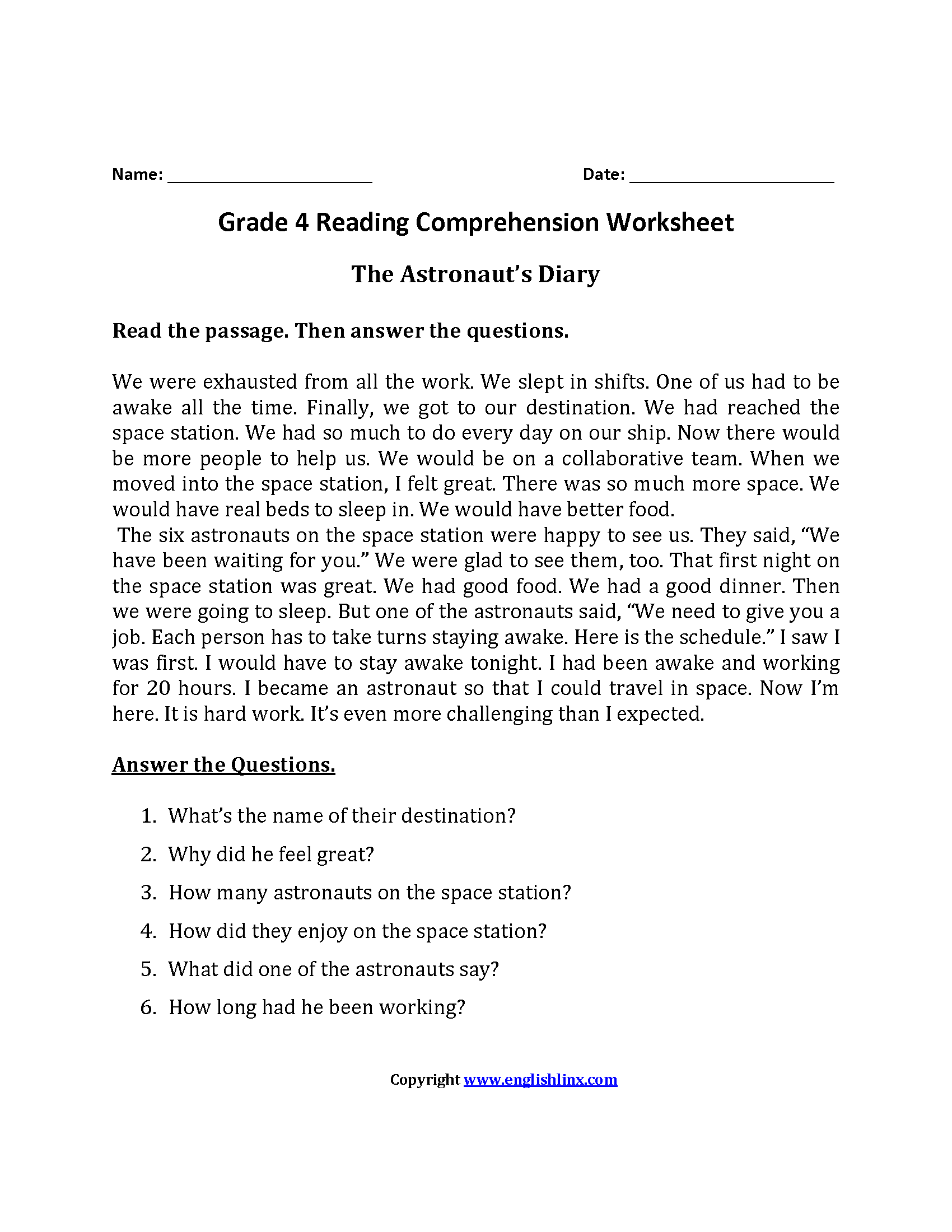 Reading Worksheets Fourth Grade Reading Worksheets