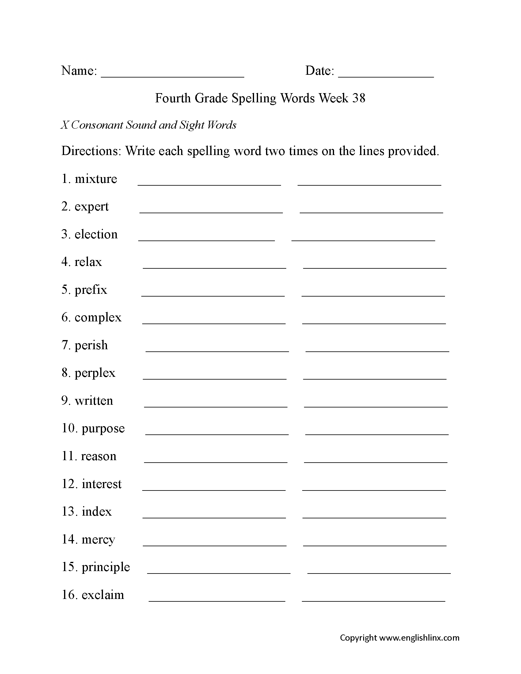 Week 38 U Vowel Fourth Grade Spelling Worksheets