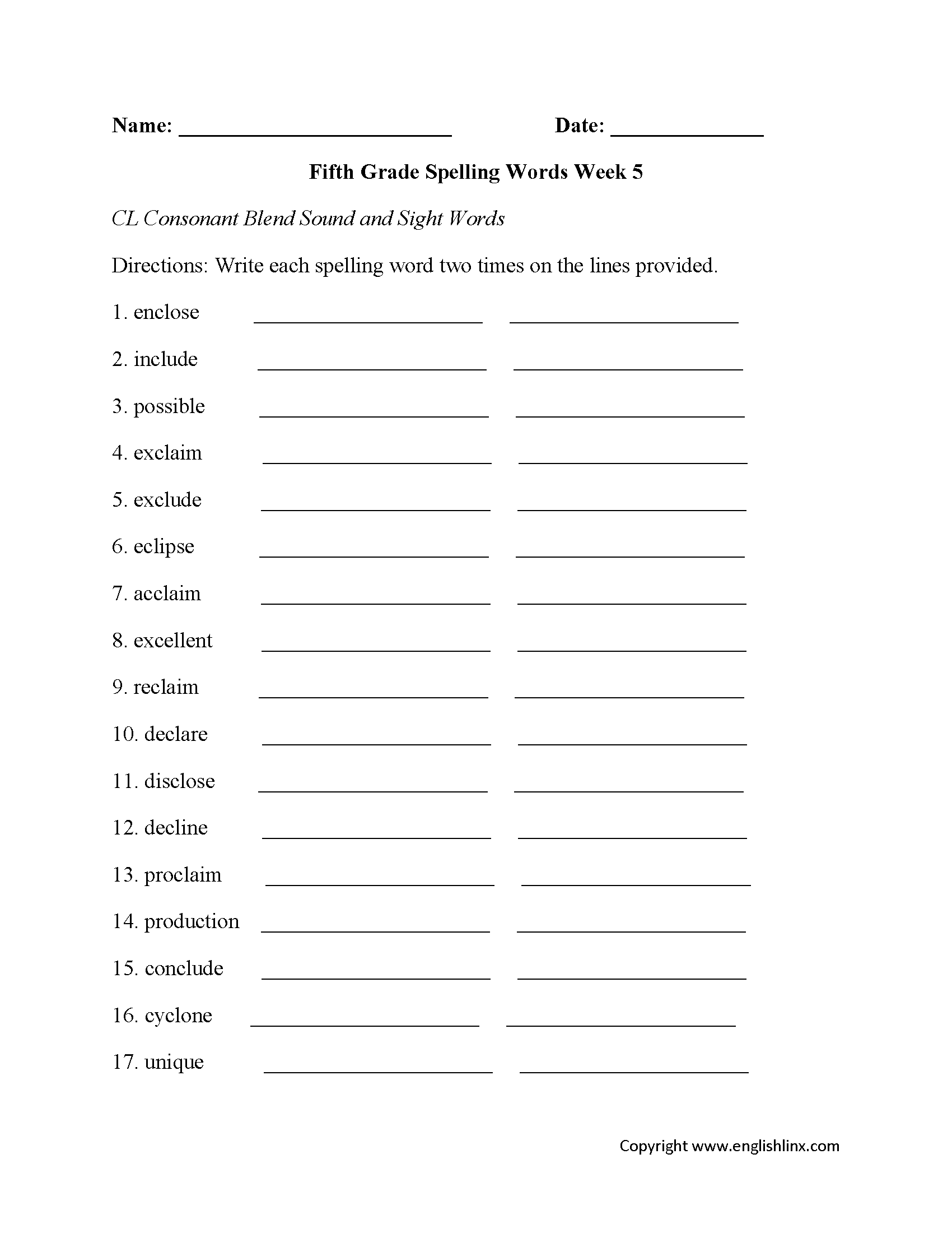 Spelling Worksheets Fifth Grade Spelling Worksheets