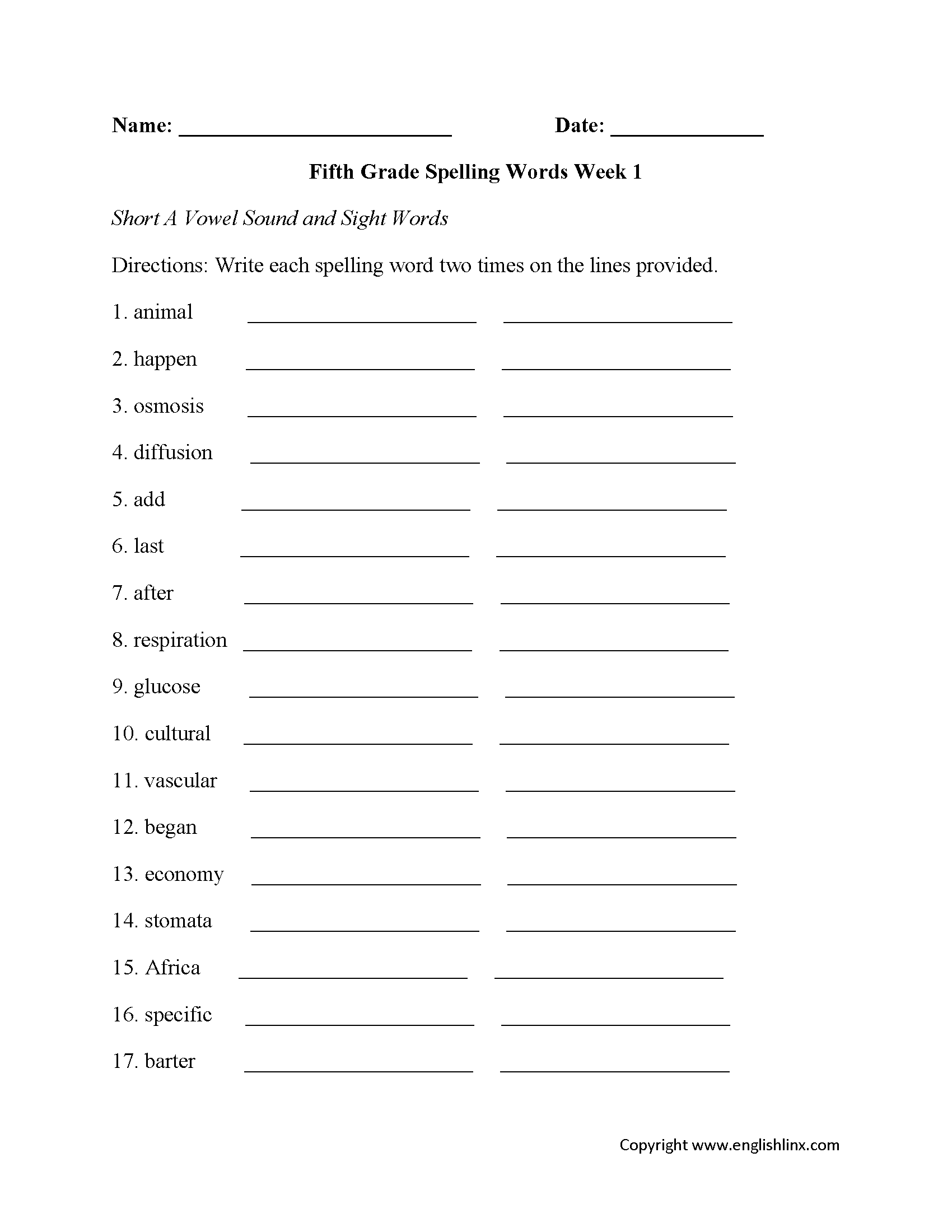 Worksheets. 5th Grade Spelling Worksheets.