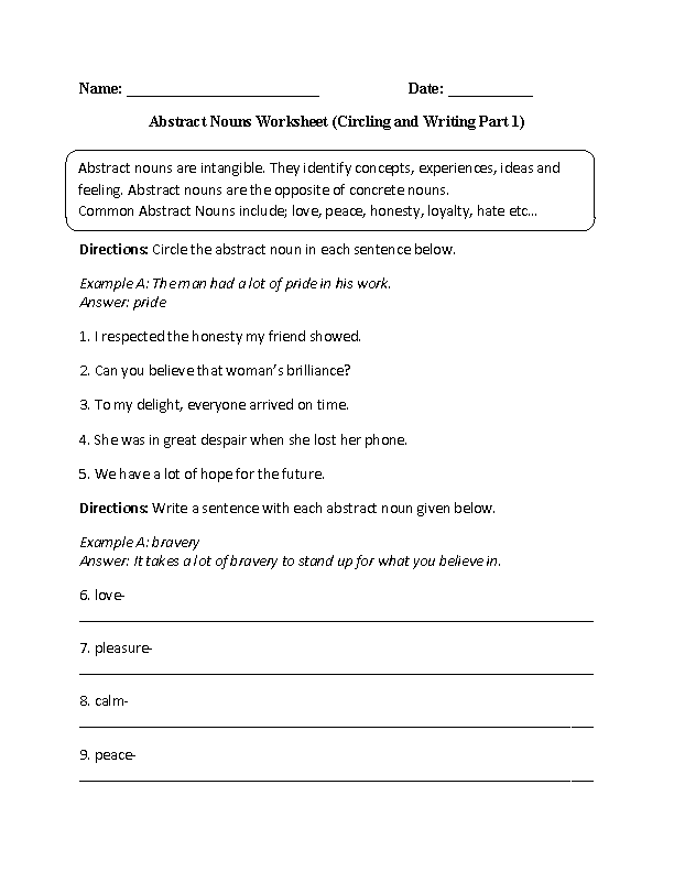 Abstract Noun Worksheets With Answers Bmp get