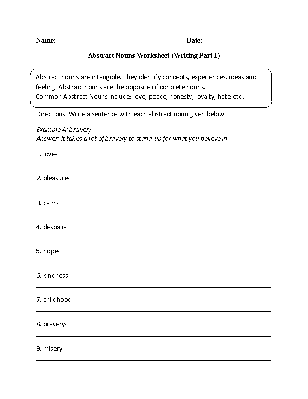 abstract nouns worksheets writing with abstract nouns worksheet
