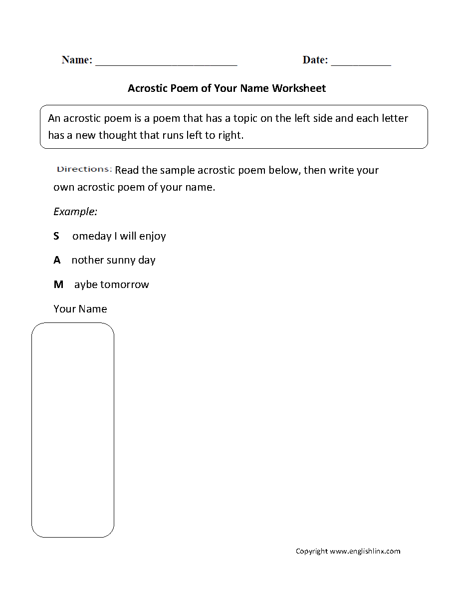 Acrostic Poem of Your Name Worksheet