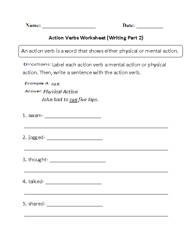 Verbs Worksheets | Action Verbs Worksheets