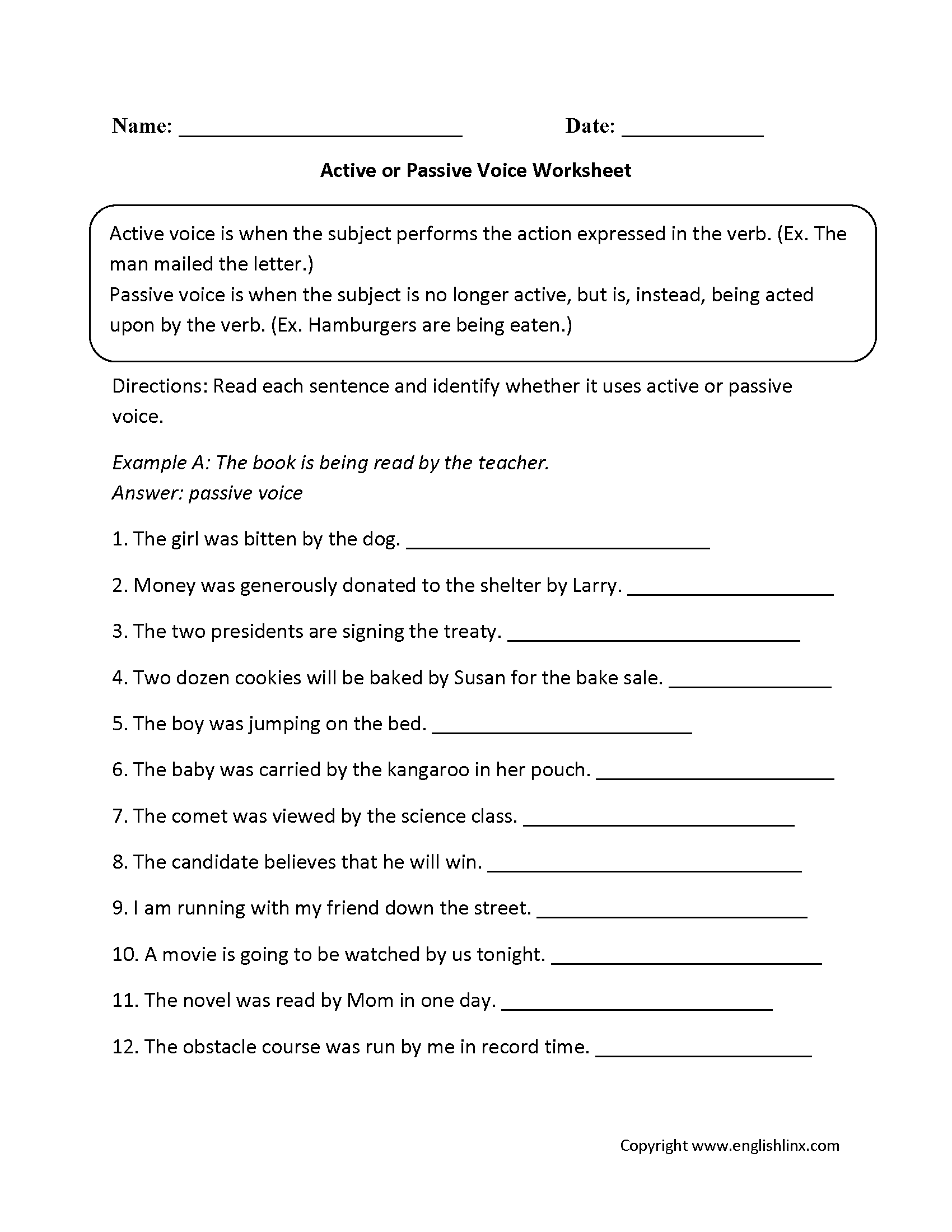 Active or Passive Voice Worksheets