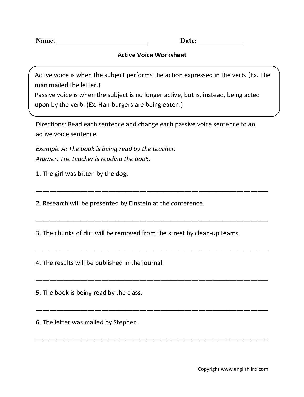 Active Voice Worksheets