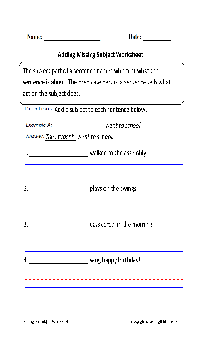 Sentence And Its Parts Worksheet