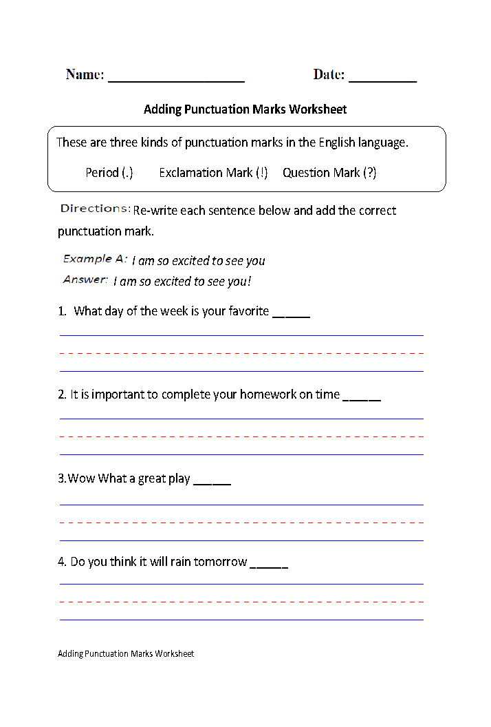 Adding Punctuation Marks Worksheet Part 1