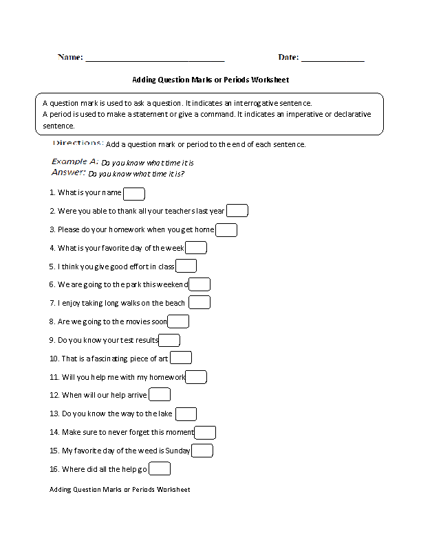 Question Marks Worksheets