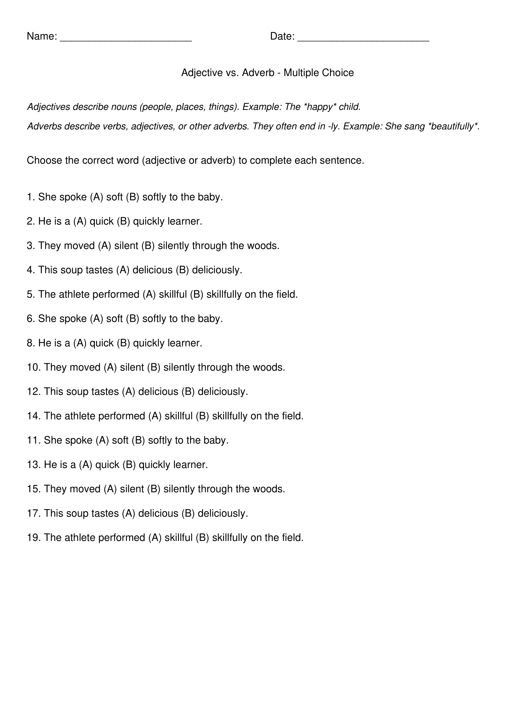 Adverbs Worksheets | Adverbs vs Adjectives Worksheets