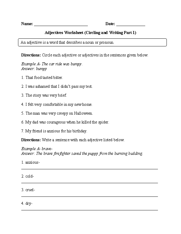 Circling and Writing Adjective Worksheet