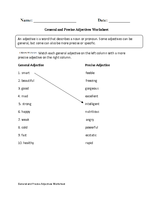 General and Precise Adjectives Worksheet