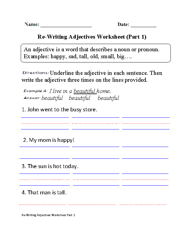 Re-Writing Adjectives Worksheet Part 1
