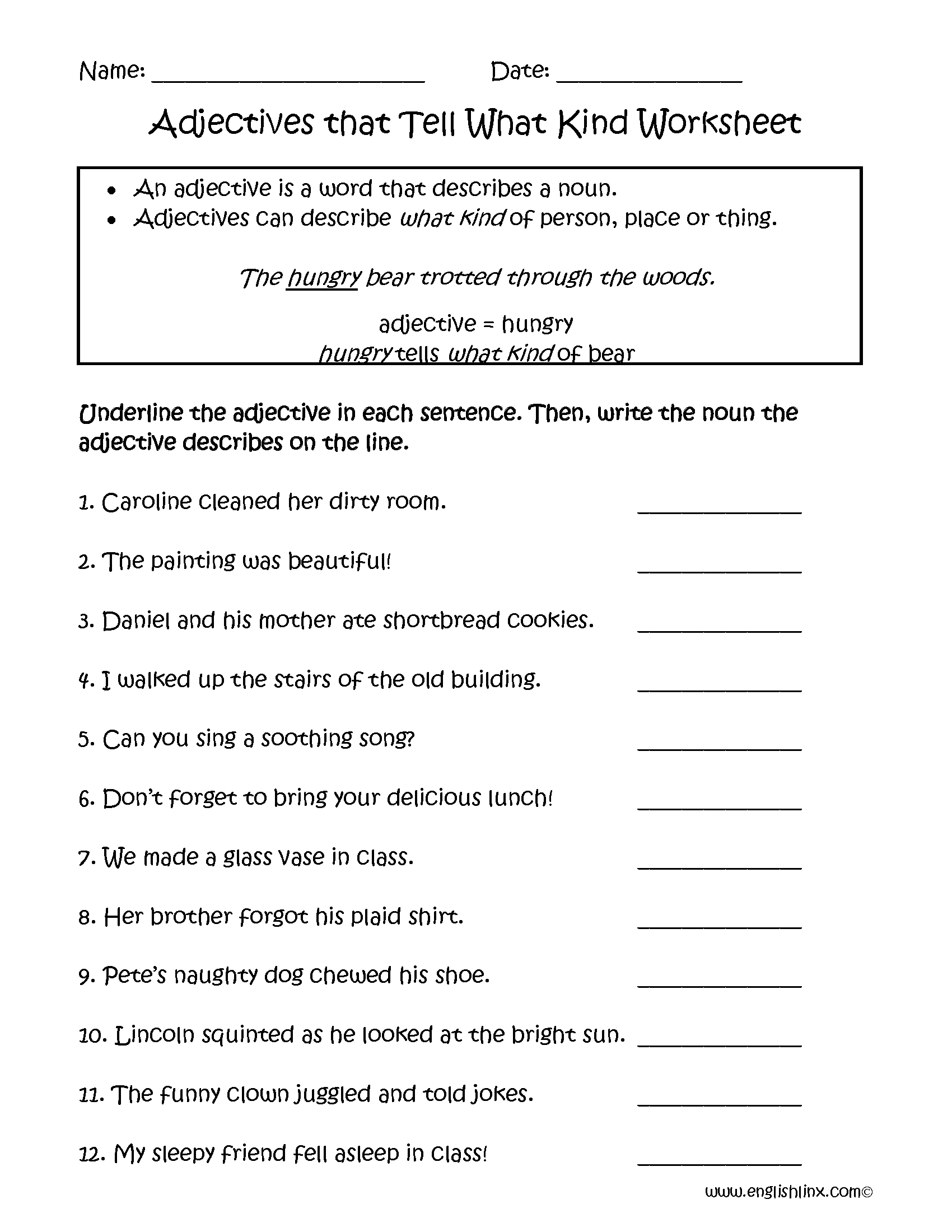 5th Grade Adjective Worksheet