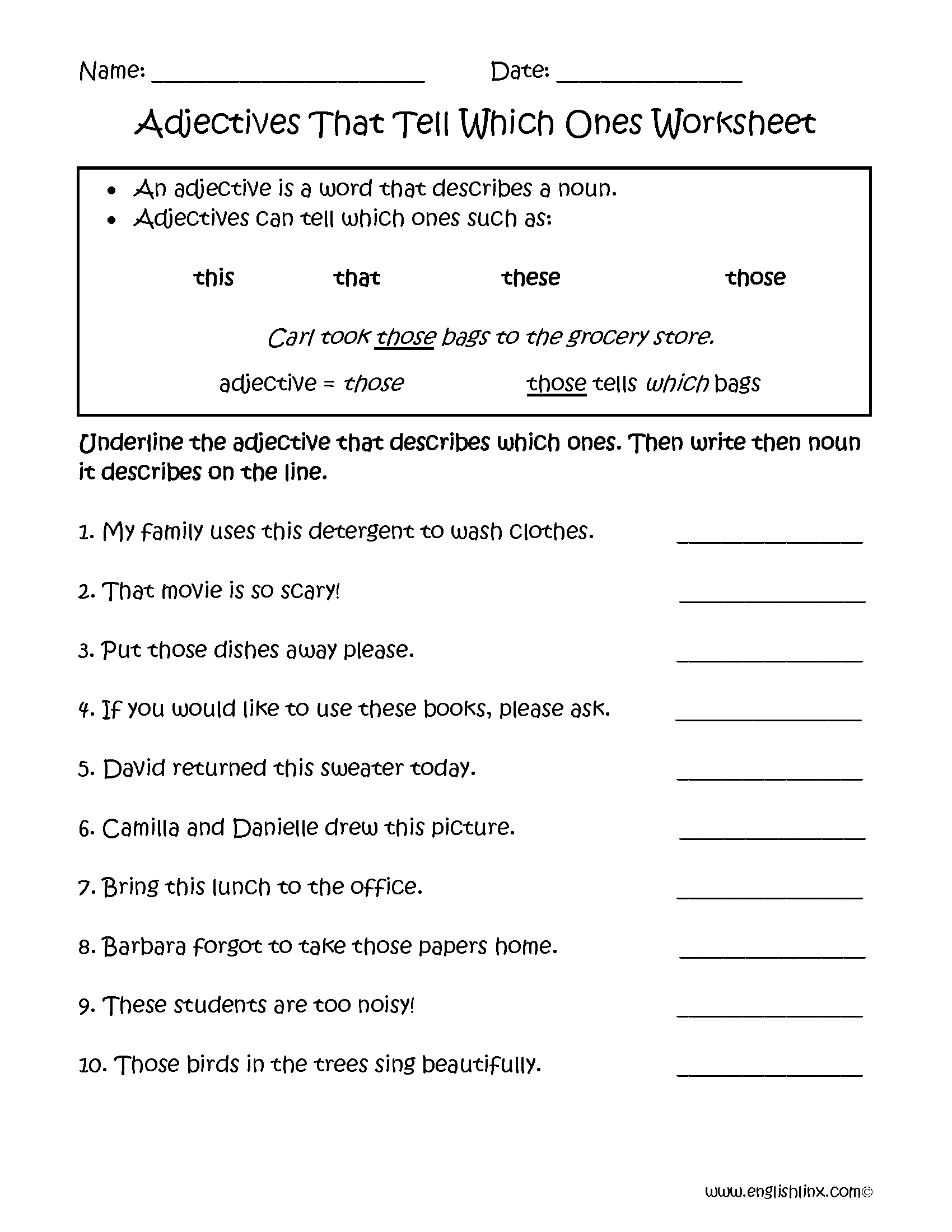 Noun Adjectives Worksheets