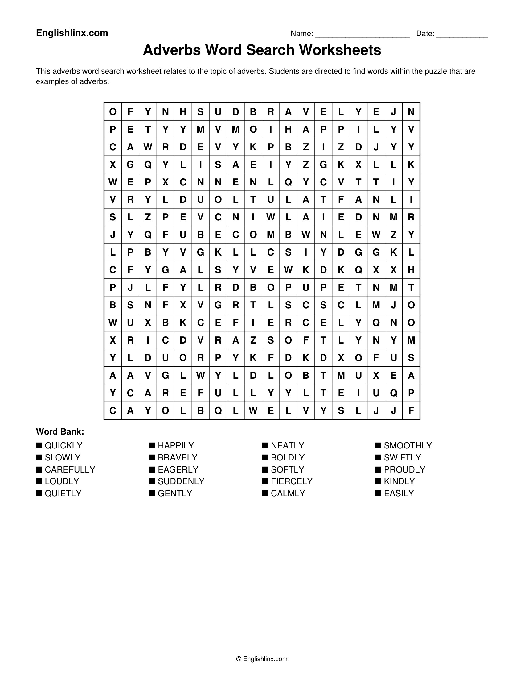 Adjectives Word Search Worksheets