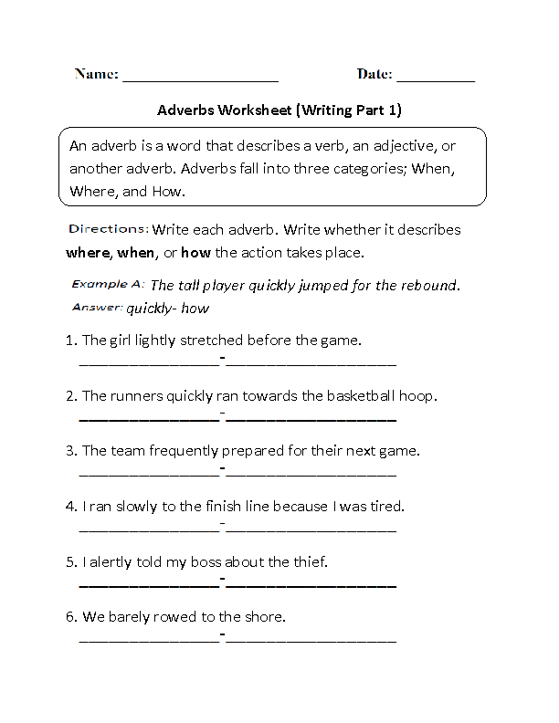 Writing Adverbs Worksheet