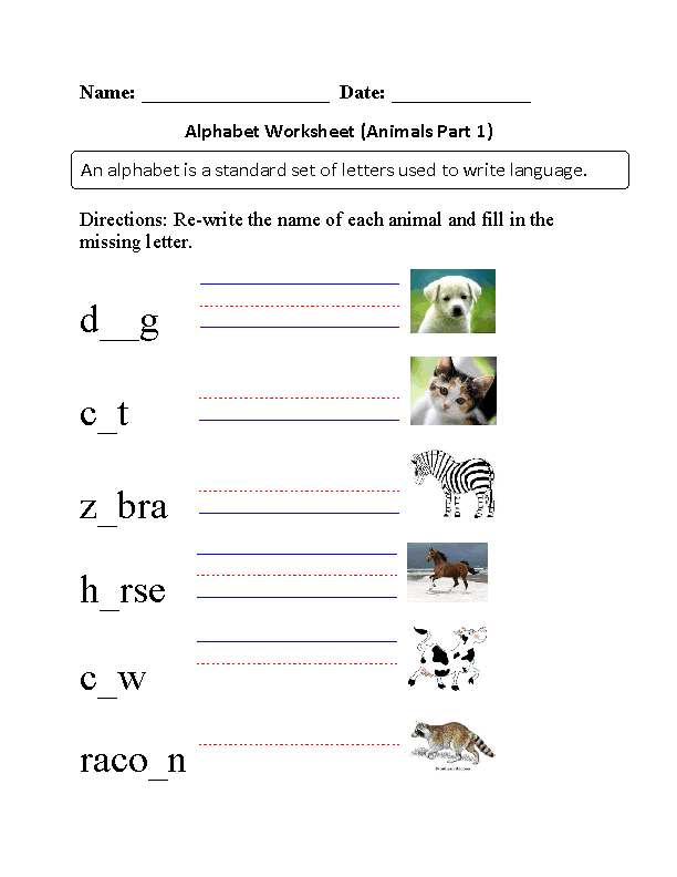 Alphabet Worksheet Animals Part 1 Beginner
