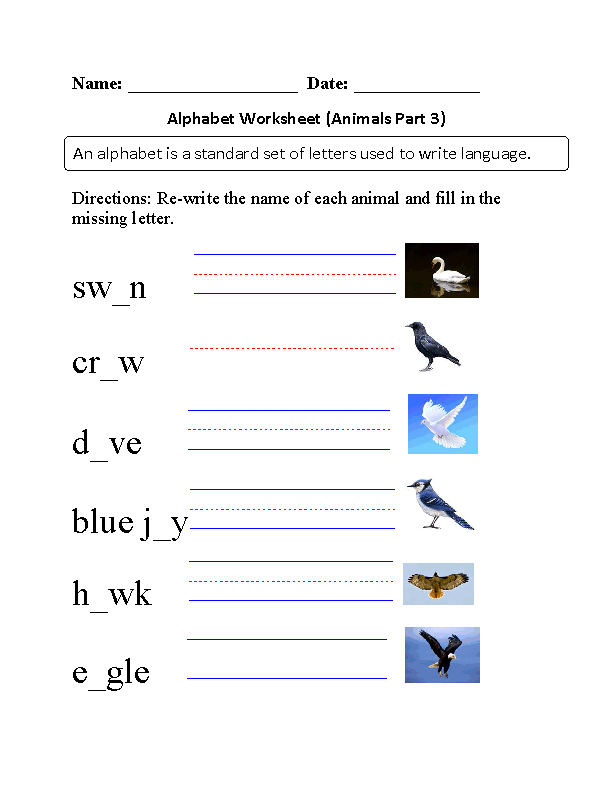 Alphabet Worksheet Animals Part 3 Beginner