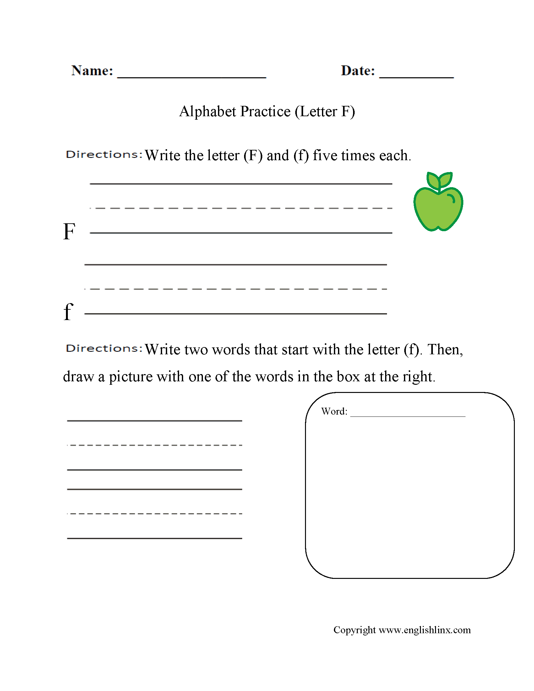 Alphabet Worksheet Letter F