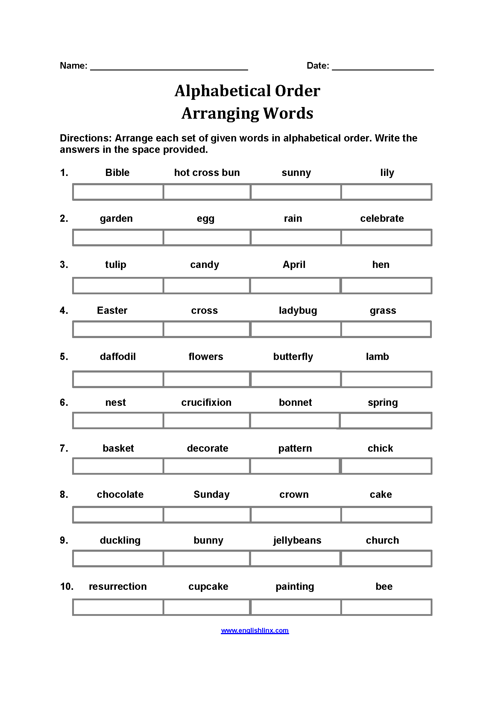 Arranging Words Alphabetical Order Worksheets