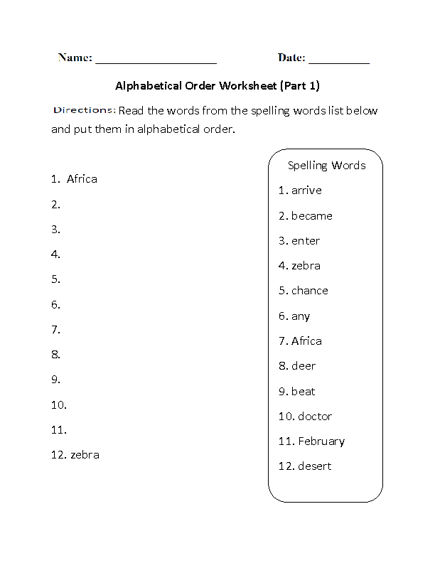 Alphabetical Order Worksheet Part 1 Beginner
