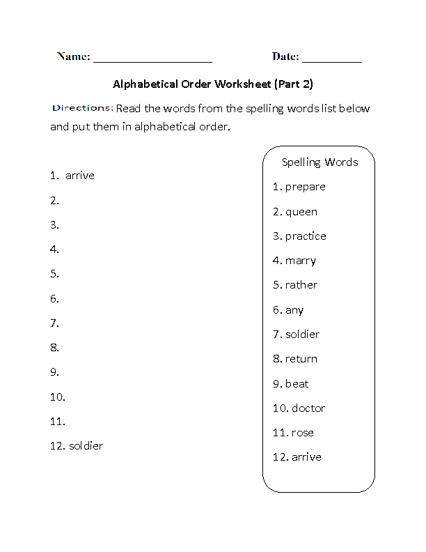 Alphabetical Order Worksheet Part 2 Beginner