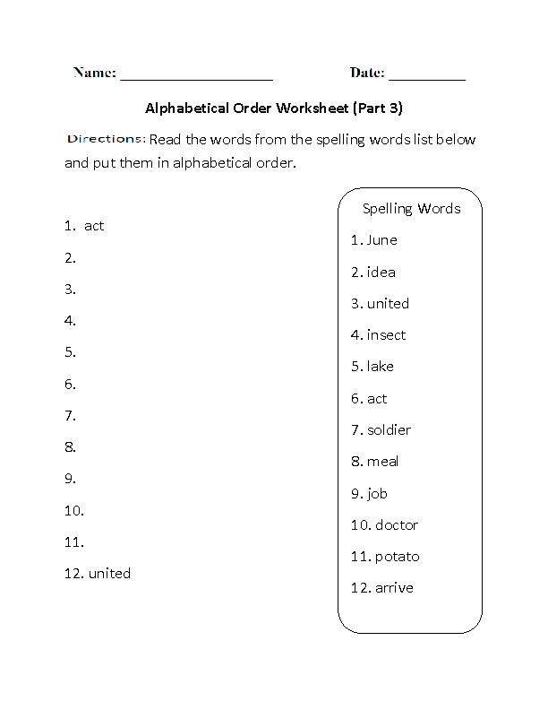 Alphabetical Order Worksheet Part 3 Beginner