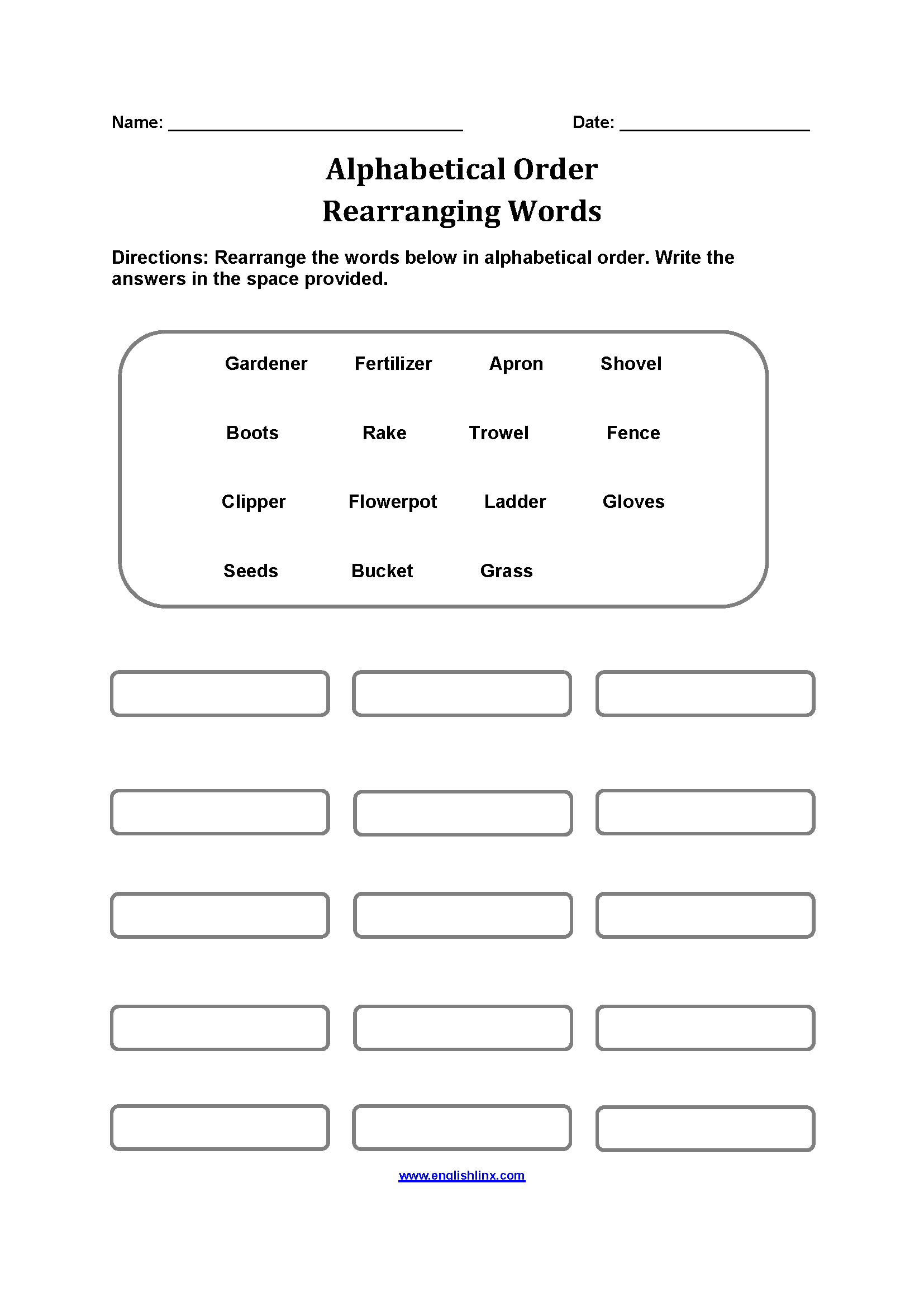 Rearranging Words Alphabetical Order Worksheets