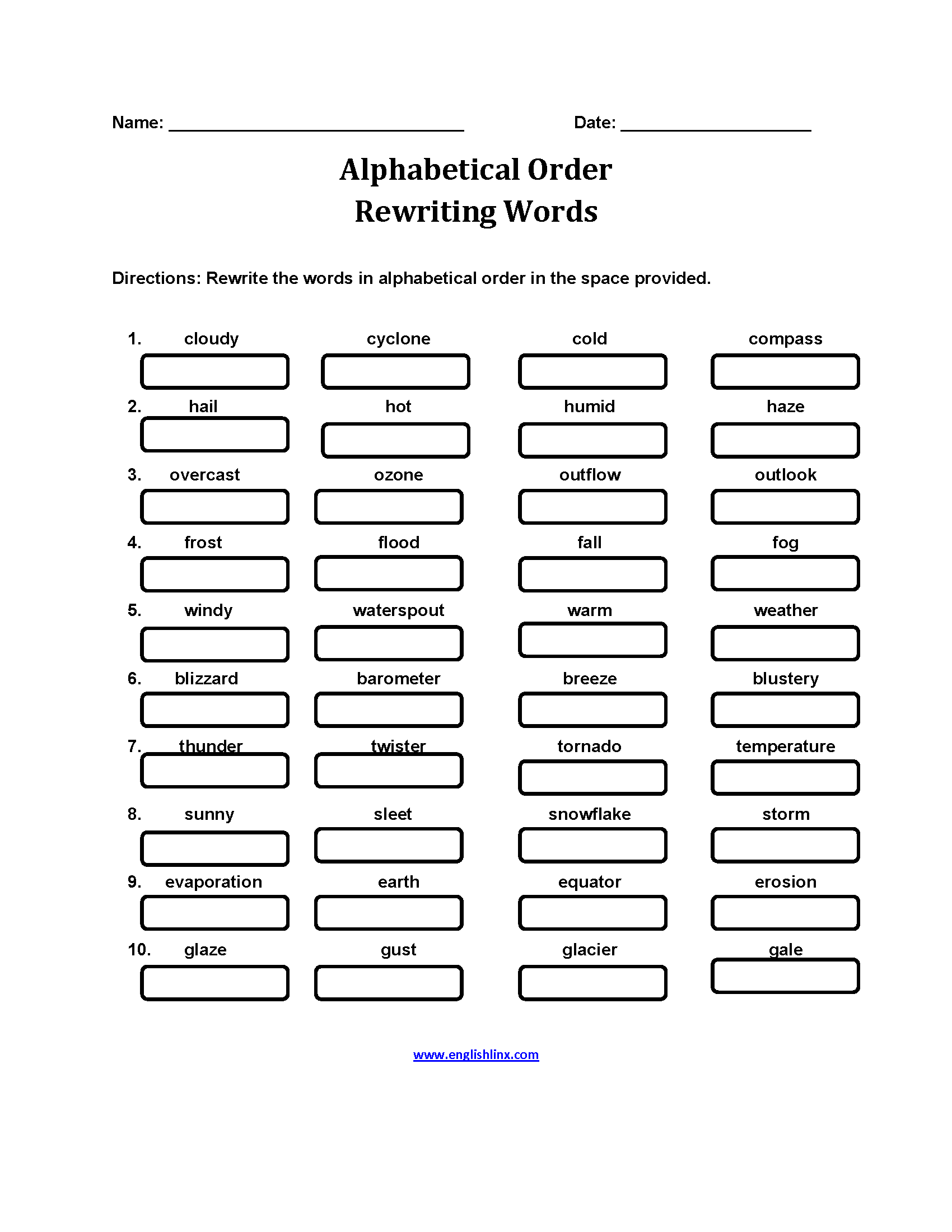 Rewriting Words Alphabetical Order Worksheets
