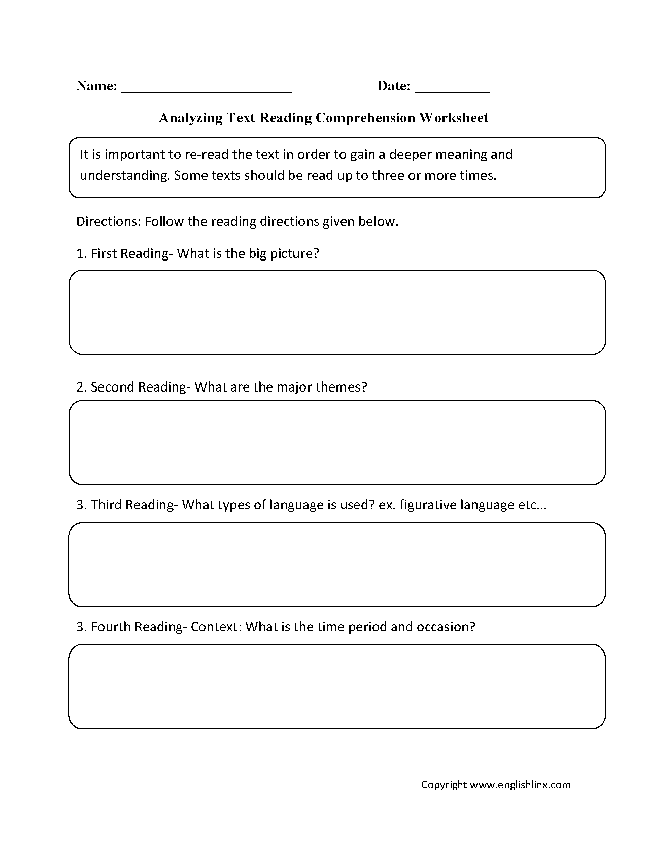 Reading Comprehension Worksheets Analyzing Text Reading Comprehension