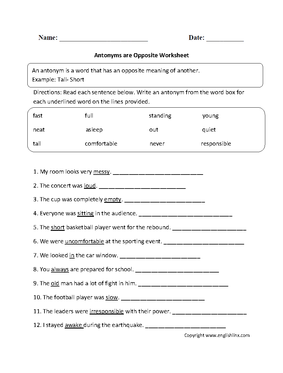 Synonyms and Antonyms Passage Worksheets for 5th and 6th Grade