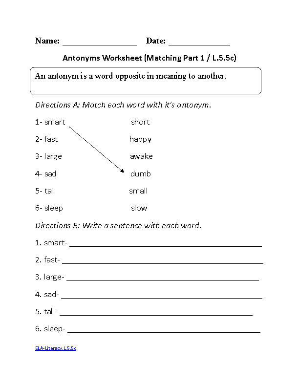 5th grade common core language worksheets
