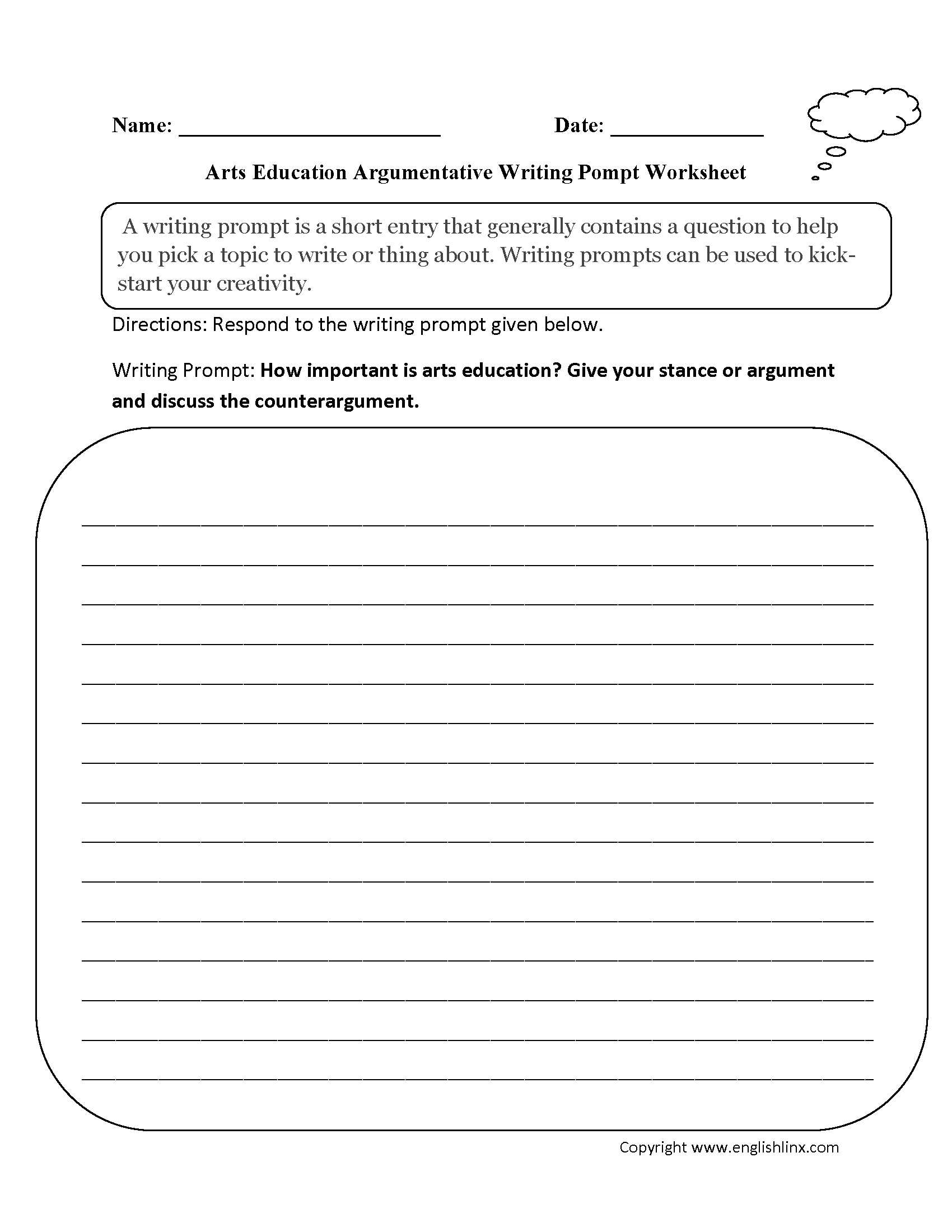 Arts Education Argumentative Writing Prompts Worksheets