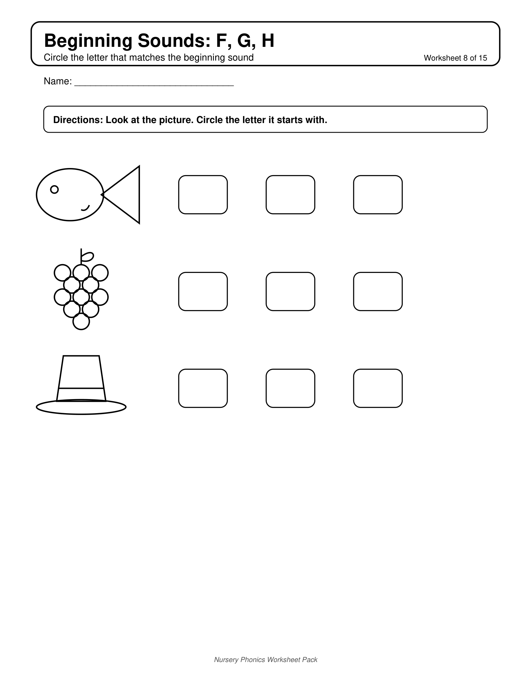 Beginning F G H Phonics Worksheets for Nursery