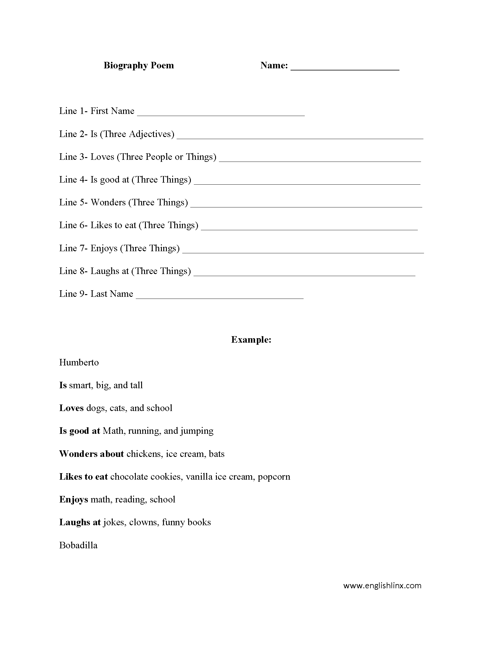Biography Poem Poetry Worksheet